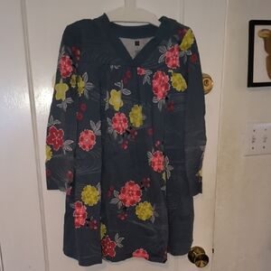 Tea Collection Floral Kids Dress - Blue with Red and Yellow